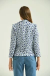Kadın Blazer Desenli Bel Boy Blazer Ceket Mavi - T027