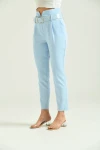 Kadın Pantolon Yüksel Bel Kemer Detay Havuç Pantolon Mavi - T016