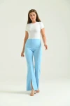 Kadın Pantolon  Paça Detaylı Toparlayıcı Yüksel Bel Kumaş Pantolon Mavi - T111