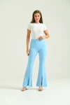 Kadın Pantolon  Paça Detaylı Toparlayıcı Yüksel Bel Kumaş Pantolon Mavi - T111