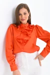 Kadın Gömlek Pudra Volan Yaka Saten Gömlek Nar - 33033