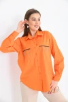 Kadın Orange Cep Zincir Süslemeli Çift Cep Detaylı Gömlek