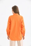 Kadın Orange Cep Zincir Süslemeli Çift Cep Detaylı Gömlek