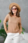 KADIN CAMEL V YAKALI KOL VE BEL LASTİKLİ TEK RENK KAZAK