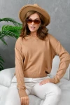 KADIN CAMEL V YAKALI KOL VE BEL LASTİKLİ TEK RENK KAZAK
