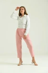 Kadın Pantolon Bel Lastikli Rahat Pantolon Pudra - T116