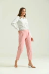 Kadın Pantolon Bel Lastikli Rahat Pantolon Pudra - T116