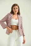 Kadın Blazer Desenli Bel Boy Blazer Ceket Pudra - T027