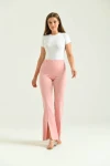 Kadın Pantolon  Paça Detaylı Toparlayıcı Yüksel Bel Kumaş Pantolon Pudra - T111