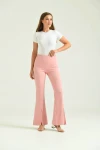 Kadın Pantolon  Paça Detaylı Toparlayıcı Yüksel Bel Kumaş Pantolon Pudra - T111