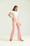 Kadın Pantolon  Paça Detaylı Toparlayıcı Yüksel Bel Kumaş Pantolon Pudra - T111