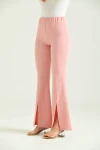 Kadın Pantolon  Paça Detaylı Toparlayıcı Yüksel Bel Kumaş Pantolon Pudra - T111