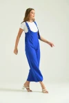 Kadın Saks Mavi Bol Kesim Askılı Tulum Elbise