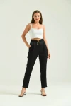 Kadın Pantolon Yüksel Bel Kemer Detay Havuç Pantolon Siyah - T016