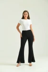 Kadın Pantolon  Paça Detaylı Toparlayıcı Yüksel Bel Kumaş Pantolon Siyah - T111