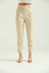 Kadın Pantolon Kemer Detaylı Basic Kadın Pantolon Bej - T018
