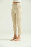 Kadın Pantolon Kemer Detaylı Basic Kadın Pantolon Bej - T018