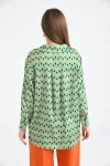 Kadın Gömlek Uzun Kollu Desenli Saten Gömlek Yeşil - 23005
