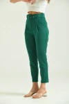 Kadın Pantolon Kemer Detaylı Basic Kadın Pantolon Zümrüt - T018
