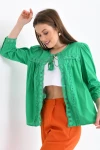 Yeşil Renk Önden Bağlama Detaylı Bluz