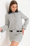 Kadın Blazer Ceket Garni Detay Uzun Blazer Ceket Beyaz - KRN026