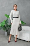 Kadın Elbise Bisiklet Yaka Midi Boy Elbise Taş - 10823