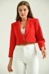 Kadın Blazer Ceket Tek Düğmeli Vatka Detaylı Kol Katlamalı Kadın Blazer Ceket Kırmızı - T032