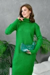 Kadın Elbise Boyunlu Diz Altı Örme Elbise Yeşil - 227067