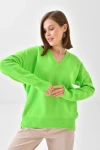 Kadın Kazak Elma Yeşili V Yaka Kazak Yeşil - 8093