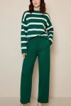 Kadın Kazak Pantolon 2Li Set Takım Çizgili Pantolonlu Kazak ve Pantolon Yeşil - 214036