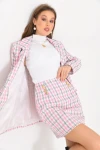 Kadın Kısa Etek Ekose Desen Pembe - KRN029E