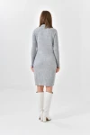 Kadın Elbise Polo Yaka Triko Elbise Gri - 10542