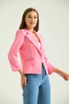 Kadın Blazer Ceket Bel Boy Vatkalı Tek Düğmeli Blazer Pembe - T026