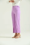 Kadın Pantolon Yan Büzgülü Paça Yırtmaçlı Kumaş Pantolon Lila - T033