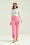 Kadın Pantolon Yan Büzgülü Paça Yırtmaçlı Kumaş Pantolon Pembe - T033