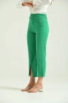 Kadın Pantolon Yan Büzgülü Paça Yırtmaçlı Kumaş Pantolon Yeşil - T033
