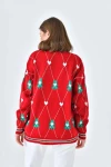 Kadın Kazak Yılbaşı Desenli Tunik Kazak Kırmızı - 224543